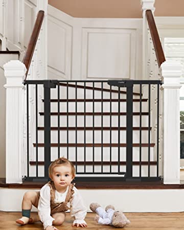 Photo 1 of Mom's Choice Awards Winner-Cumbor 29.5-46" Auto Close Baby Gate for Stairs, Easy Install Pressure/Hardware Mounted Dog Gates for The House Indoor, Easy Walk Thru Wide Safety Pet Gates for Dogs, Black
