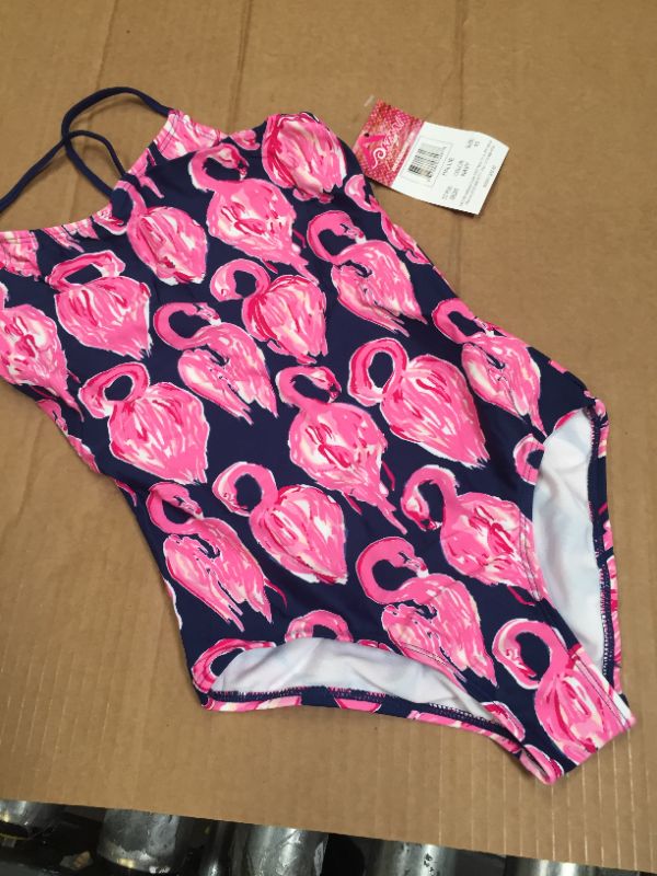 Photo 3 of Kanu Surf Girls' Daisy Beach Sport 1-Piece Swimsuit 10 Hallie Navy Flamingo