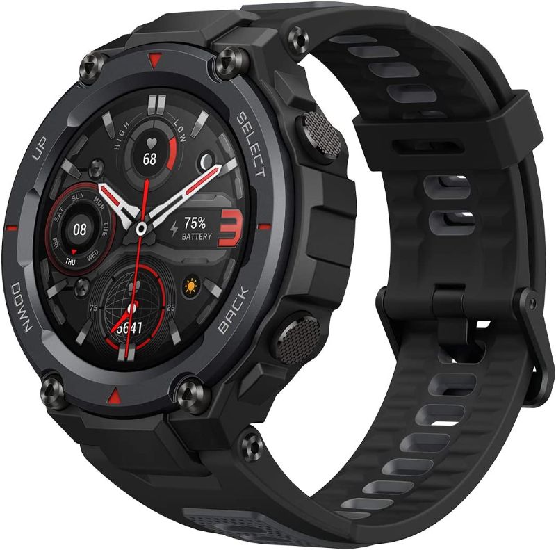 Photo 1 of Amazfit T-Rex Pro Smartwatch Fitness Watch with Built-in GPS, Military Standard Certified, 18 Day Battery Life, SpO2, Heart Rate Monitor, Many Sports Modes, 10 ATM Waterproof, Music Control, Black
