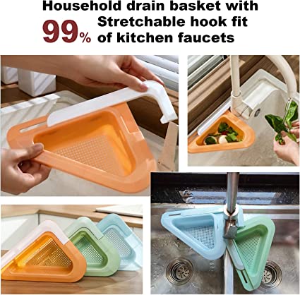 Photo 2 of 2 Pack Stretchable Kitchen Sink Drain Basket,Extending Kitchen Sink Strainer Basket for Faucet, Swan Triangle Sink Drain Basket for Kitchen Sink-- Light Blue Color