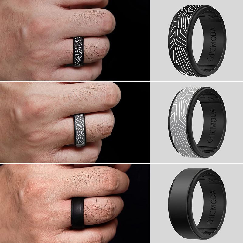 Photo 1 of CHICMODA Silicone Wedding Band Men, 2 / 5 / 8 Mens Silicone Wedding Band, Comfortable, Step Edge Sleek Unique Design Rubber Silicone Ring Men - 8 mm Wide / 2.3 mm Thick - Size ;14 (22.69mm)