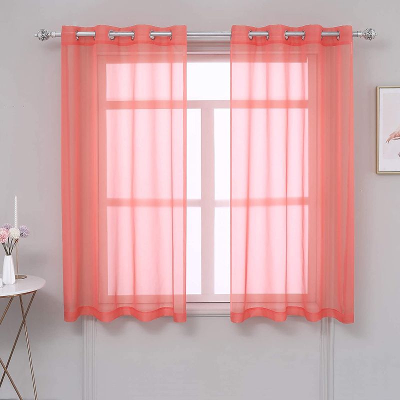 Photo 1 of YGO Living Coral Sheer Curtains 45 Inch for Bathroom - 2 Panels Grommet Short Sheer Voile Gauzy Curtains Drapes with Light Filtering for Kitchen Small Window, Orange Coral 54W x 45L
