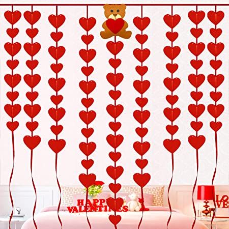 Photo 1 of 91 Pcs Red Rose Heart Felt Garland - DIY No Assemble - Valentines Day Red Heart Hanging String Garland - Valentines Day Decor - Valentine Decorations for Wedding Anniversary Birthday Party Supplies
