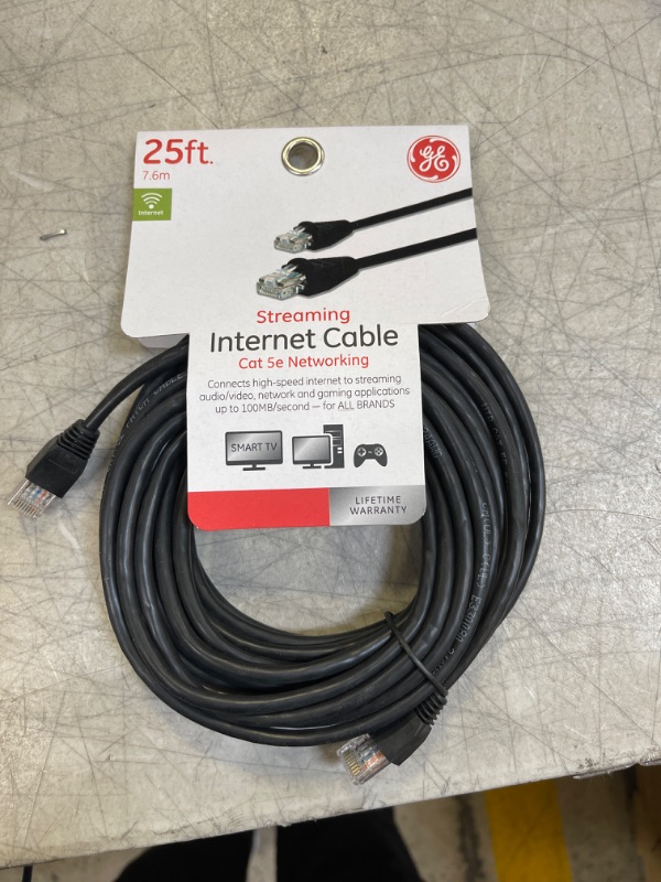 Photo 2 of GE Cat5E Ethernet Cable, 25ft Ethernet Cable, Up to 100Mbps, Rated 100 Mhz, UTP, for High Speed Internet Devices, Streaming Devices, Routers, RJ45 Connectors, for Home or Office, Black, 33764 25 Feet