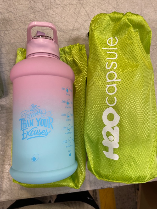 Photo 1 of 2 PACK H2O Capsule INSPO Half Gallon Water Bottle with Time Marker and Straw Motivational Hydration Tracker Jug for Daily Intake Big BPA-Free FoodSafe Leakproof Drinking Bottle Handle & Strap, Rainy Ashville Half Gallon Rainy Ashville 