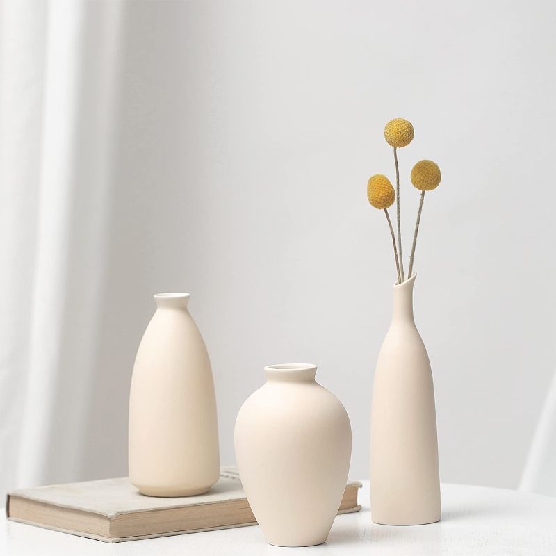Photo 1 of ANREKEYH Ceramic Vase for Rustic Home Decor - Set of 3 Small Vases for Decor Modern Farmhouse, Decorative Flower Vase for Living Room, Shelf, Bookshelf and Entryway Table
