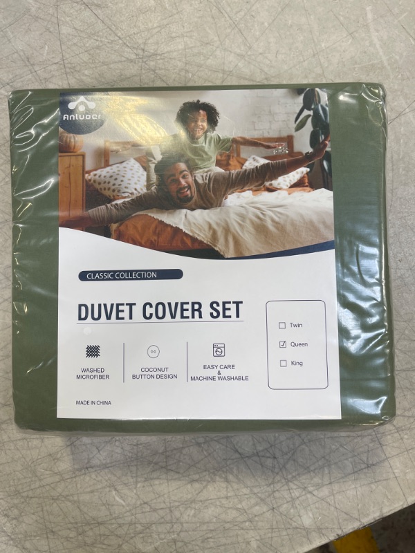 Photo 2 of Anluoer Duvet Cover Queen Size with 2 Pillow Shams- Washed Queen Duvet Cover Set with Buttons Closure , Soft Microfiber Bedding Comforter Covers for All Season(Olive Green, 90x90 inches, 3 Pieces )

