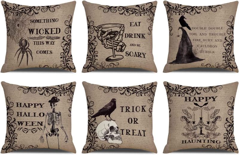 Photo 1 of QIQIANY Halloween Pillow Cover Set of 6 Vintage Halloween Decoration Happy Halloween Pillow Cover Cushion Cover 18x18 Inch
