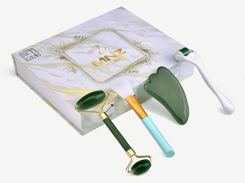 Photo 1 of 2020 MNZ 100% Natural Jade Roller For Face & Gua Sha Scraping Tool | Mask Brush | 4 In 1 Beauty-Kit For Face, Neck and Eyes - Wrinkles, Puffiness & Dark Circles
