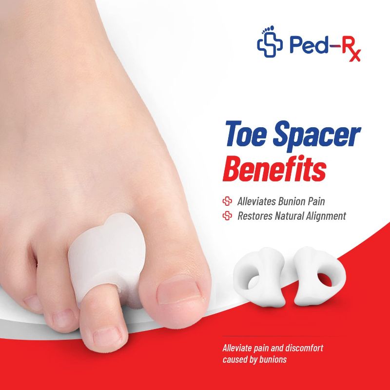 Photo 1 of [8 Pack ] Ped-Rx Silicone Gel Toe Separators Spacers - to Correct Bunions, Hallux Valgus, Straighten Overlapping Toes, Realign Crooked Toes, Hammer Toe (4 Bigger, 4 Smaller)
