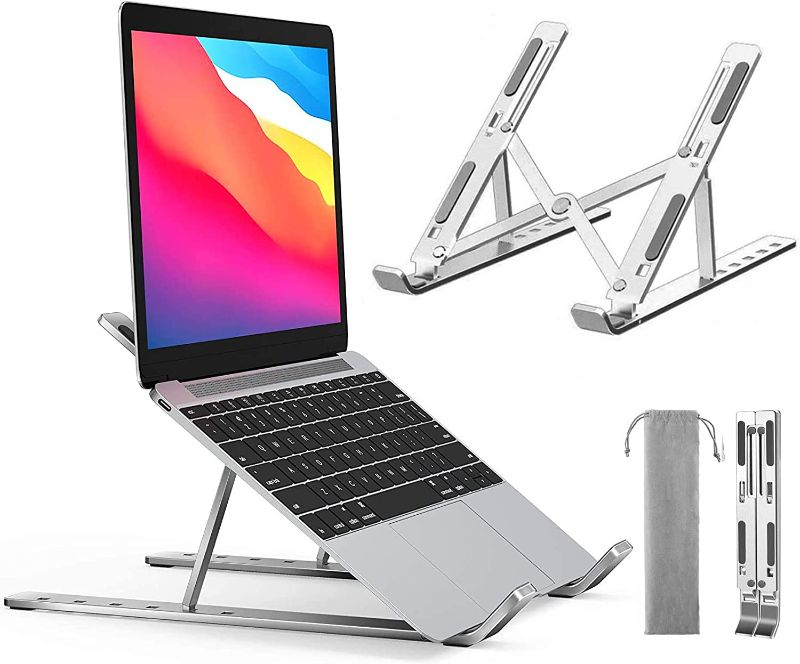 Photo 1 of Laptop Stand Foldable Portable & Durable Desktop Computer Laptop Stand for 10-15.6” Laptops and Tablets , Aluminum Alloy + Silicone 6-Level Angle Adjustable
