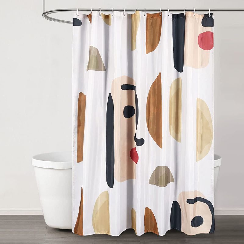 Photo 1 of 8YEARS Abstract Modern Funny Face Shower Curtain with Hooks Mid Century Terracotta Shower Curtains for Bathroom Home College, Polyester Fabric Shower Curtain Liner 72x72 Inch, 12Hooks Waterproof White
