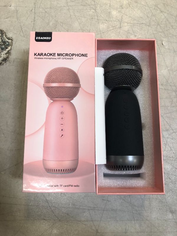 Photo 1 of Aokeo Wireless Microphones Bluetooth Speaker, Wireless Karaoke Mic for Kids Children Mic for Singing Portable Karaoke Machine Mic for Home Birthday Party(Black)

