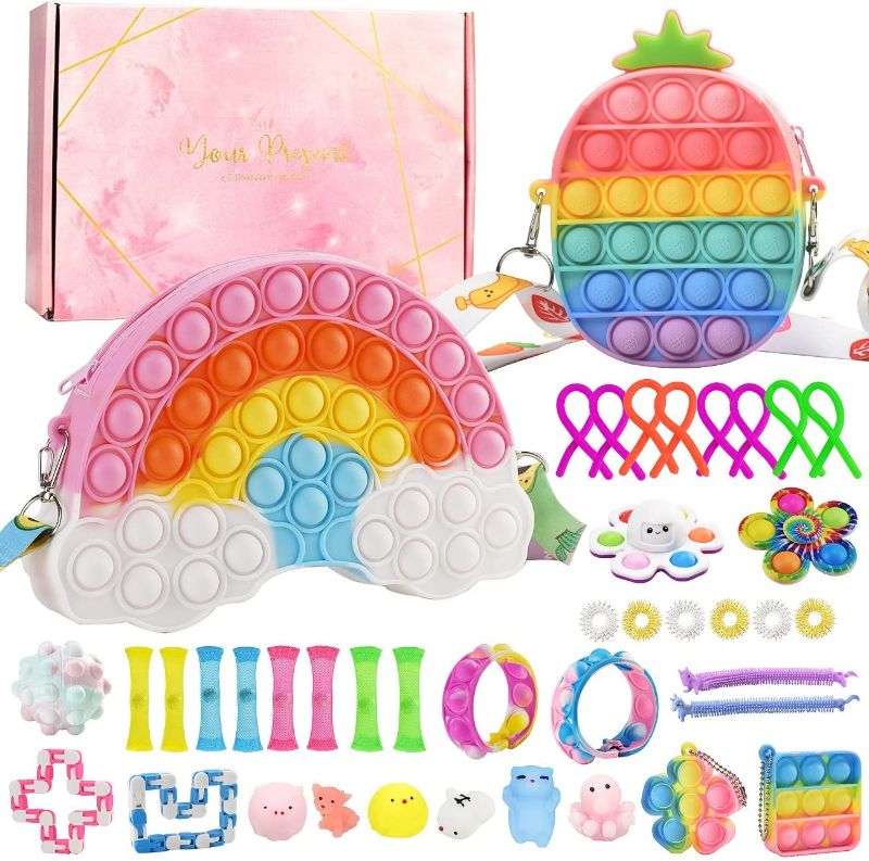 Photo 1 of ANNVCHI Pop Purse for Girls Toy Pack Set 41Pcs, Pop Crossbody Bag Shoulder Bag, Ladies Girls Pop Lovely Silicone Toy Bag Set, School Supplies Backpack, Birthday Gifts, Party Prizes
