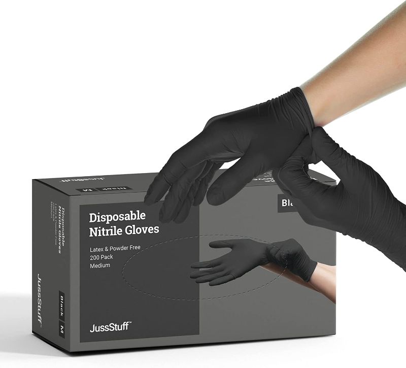 Photo 1 of Black Nitrile Gloves Medium, 200 Gloves Disposable Latex Free Powder Free - Food Safe Gloves, Cooking, Cleaning, Beauty Salon, Home and Industrial
