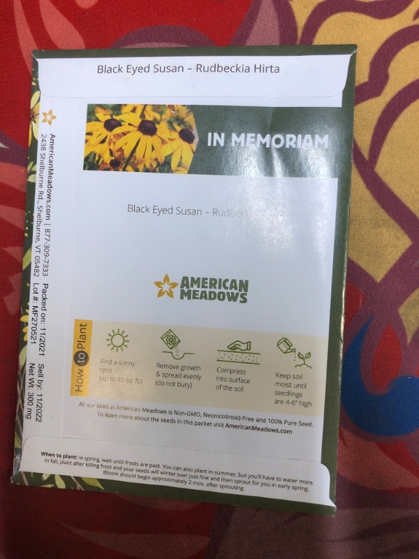 Photo 4 of American Meadows Wildflower Seed Packets ''Forever in Our Hearts'' Party Favors for Guests, Funerals, Memorial Services (Pack of 20) - Black-Eyed Susan Wildflower Seed Mix, Plant Year-Round
