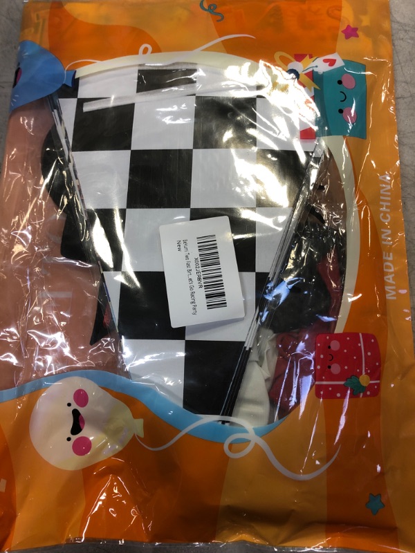 Photo 2 of BeYumi Race Car Two Fast Birthday Decorations Party Supplies with Black and White Checkered Triangle Flags Pennants Banner Latex Balloons for Kids Boys Let’s Go Racing Theme 2nd Birthday Sports Event  -- FACTORY SEALED --
