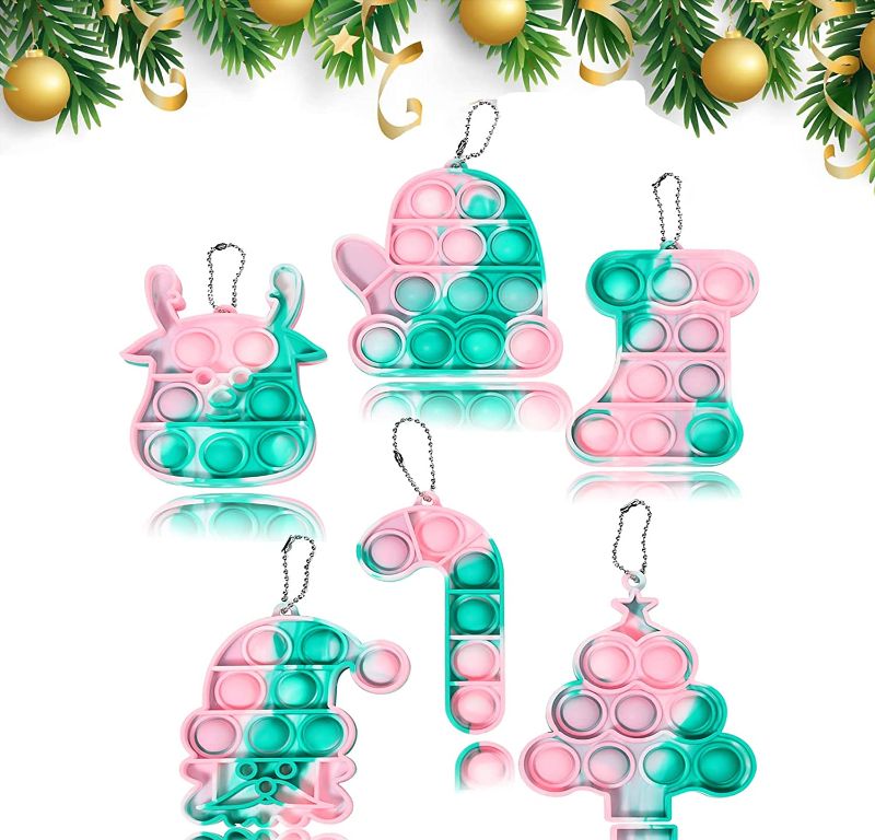 Photo 1 of 6Pcs Christmas Push Bubble Sensory Fidget Toys Box Pop-on-It Fidget Popper Xmas Gift Decorations for Kids Adults (Tie Dye)
