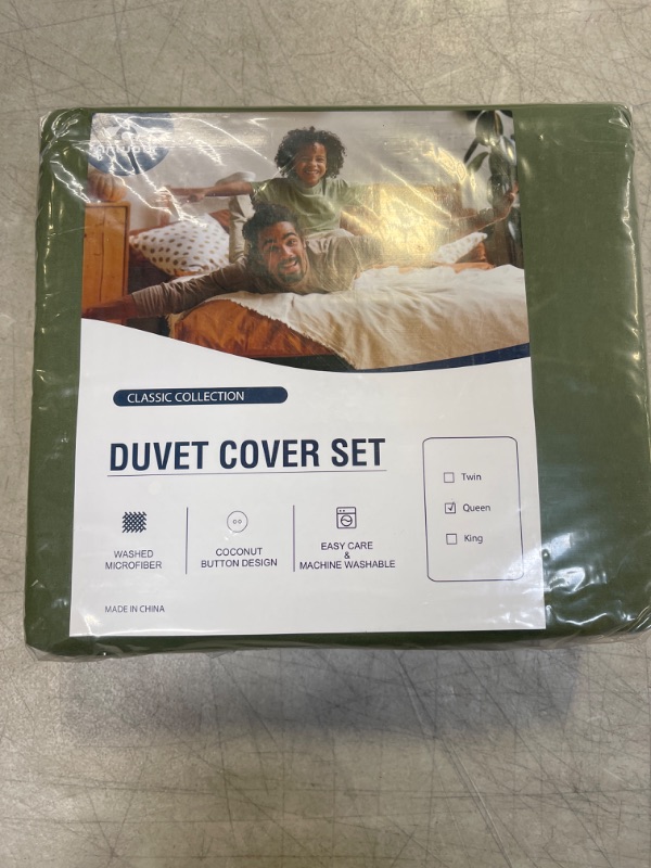 Photo 3 of Anluoer Duvet Cover Queen Size with 2 Pillow Shams- Washed Queen Duvet Cover Set with Buttons Closure , Soft Microfiber Bedding Comforter Covers for All Season(Olive Green, 90x90 inches, 3 Pieces ) Olive Green Queen(90"X90")