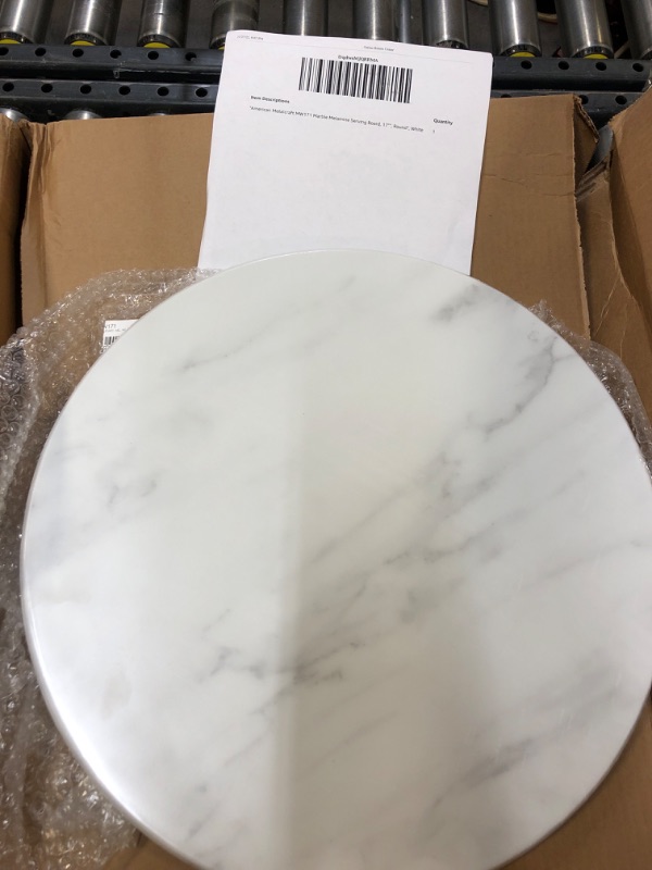 Photo 2 of "American Metalcraft MW171 Marble Melamine Serving Board, 17"", Round", White
