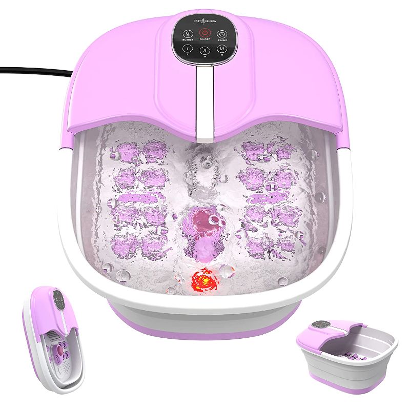 Photo 1 of DAILY REMEDY Collapsible Foot Bath Spa with Heat and Massage - 3 Heater Settings, Pumice Stone, Bubble Jets & 16 Non-Motorized Rollers - Best Foot Soak Basin Tub for Pedicure & Foot Massage - Pink
