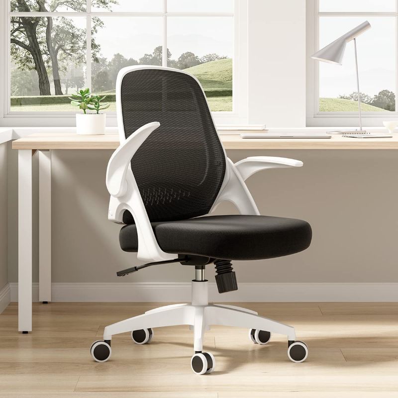 Photo 1 of Hbada Home Office Chair Work Desk Chair Comfort Ergonomic Swivel Computer Chair with Flip-up Arms and Adjustable Height, White
