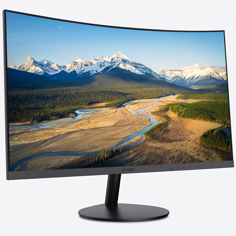 Photo 1 of KOORUI 24" Curved 60Hz Computer Monitor LED Monitor Full HD 1080P HDMI VGA, 1800R, Tilt Adjustment, Eye Care, Black 24N5C
