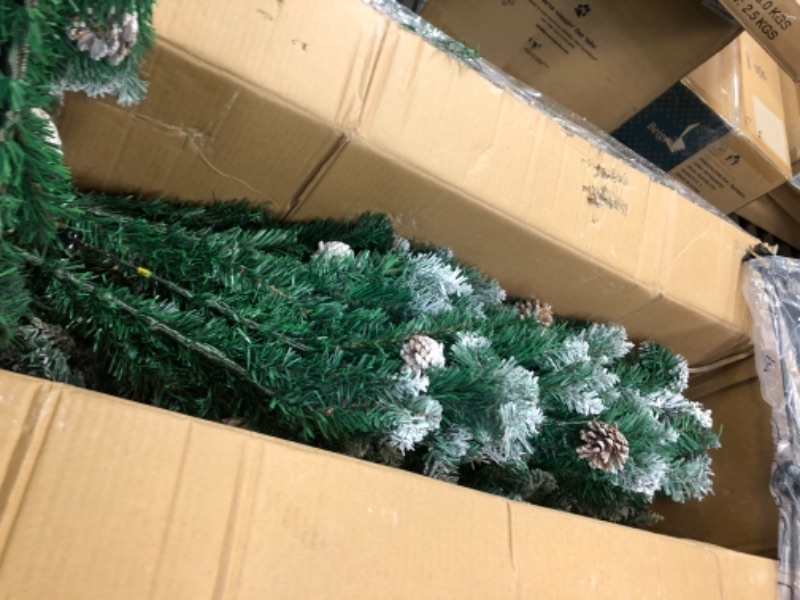 Photo 4 of Artificial Christmas Tree 5/6/7/7.5 Foot Flocked Snow Trees with Pine Cone Decoration Unlit (7.5 Foot)