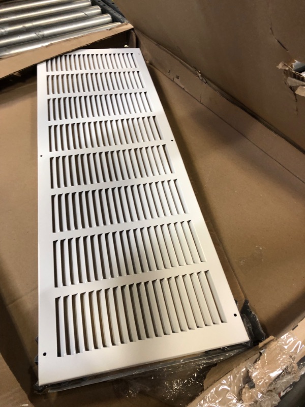 Photo 2 of 32"W x 10"H [Duct Opening Measurements] Steel Return Air Grille (HD Series) Vent Cover Grill for Sidewall and Ceiling, White | Outer Dimensions: 33.75"W X 11.75"H for 32x10 Duct Opening Duct Opening Size: 32"x10"