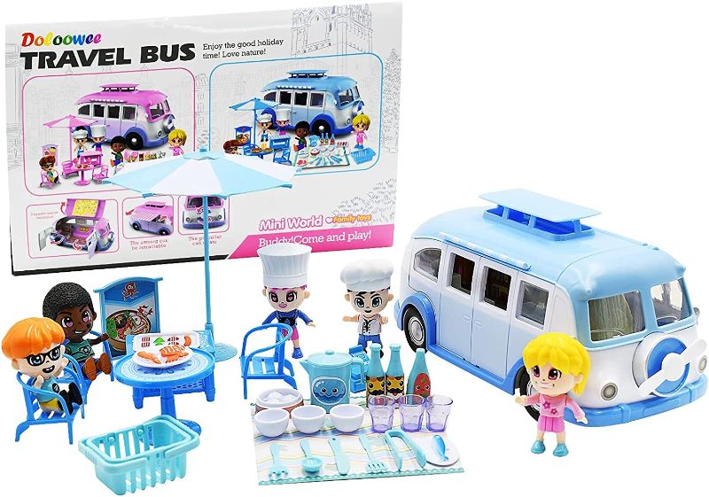 Photo 1 of 40PCs Travel Car Picnic Ice Cream Car Set, Child Camper Minifigures Parasol Table Chair Stickers Pretend Playset Toy Set with 5 Dolls for Boys and Girls (Blue)
