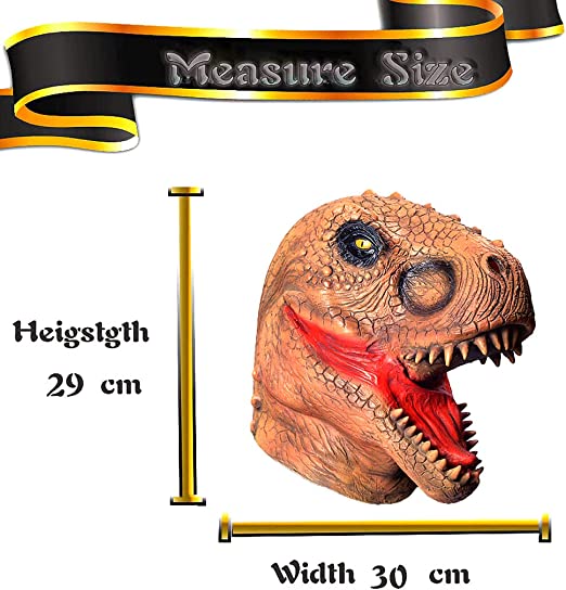 Photo 3 of  Dinosaur Head Mask T-Rex Mask Novelty Costume Party Latex Raptor Animal Head Mask Cosplay Props Full Head Yellow
