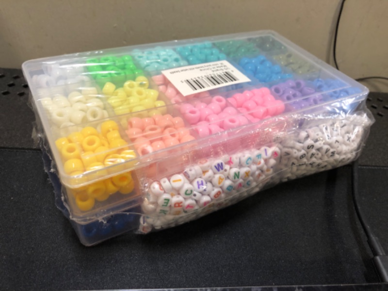 Photo 2 of 2000 pcs Pony Beads kit in 2 Grid containers, Includes 1600 pcs Pony Beads + 400 pcs Alphabet Beads, Beads for Jewelry Making, Beads, Hair Beads, Beads for Crafts, Kandi Beads… Kit Pack 36 rainbow colors