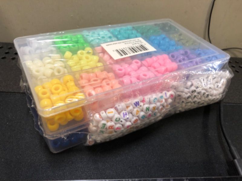 Photo 2 of 2000 pcs Pony Beads kit in 2 Grid containers, Includes 1600 pcs Pony Beads + 400 pcs Alphabet Beads, Beads for Jewelry Making, Beads, Hair Beads, Beads for Crafts, Kandi Beads… Kit Pack 36 rainbow colors