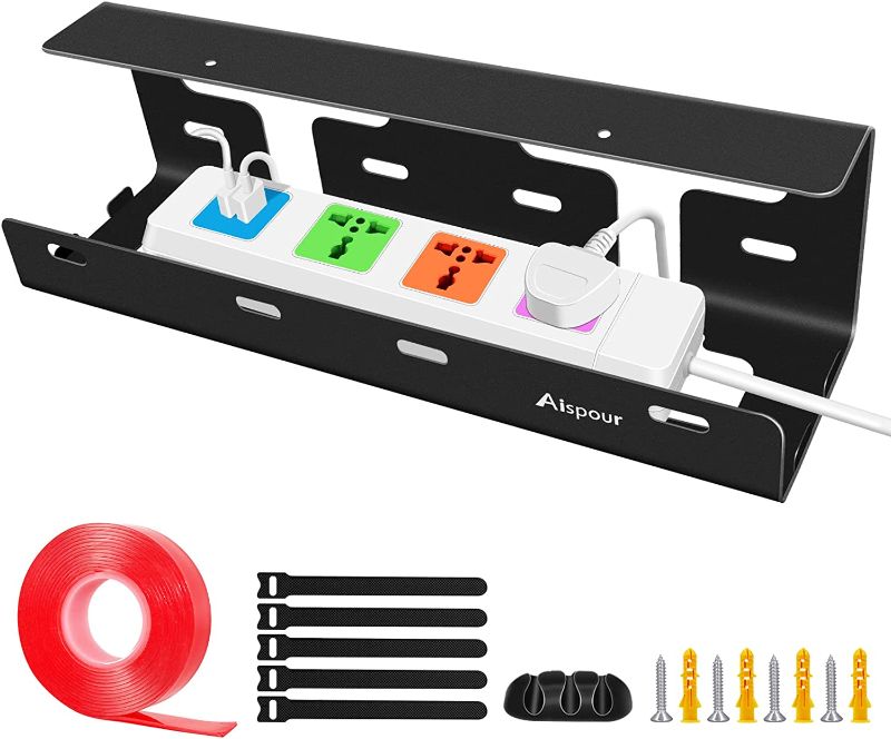 Photo 1 of Under Desk Cable Management Tray, Steel No Drill Under Desk Wire Management Tray, 15.7'' Under Desk Cable Raceway for Cords, Cable Management Organizer Desk Cable Raceway Tray --- FACTORY PACKAGED 
