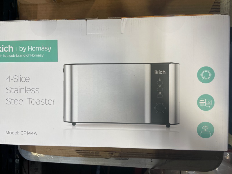 Photo 3 of IKICH Toaster 2 Long Slot, Toaster 4 Slice Stainless Steel, Warming Rack, 6 Browning Settings, Defrost/Reheat/Cancel, Removable Crumb Tray, 1300W -- ORIGINAL SEAL IN TACT 
