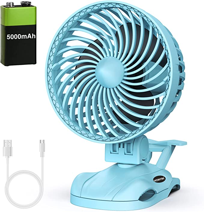 Photo 1 of HONYIN 5000mAh Rechargeable Battery Operated Clip on Fan, 6'' CVT Small Desk Fan with Sturdy Clamp, Quiet Operation, Little Personal Cooling Fan for Bedroom Stroller Office Treadmil