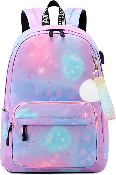 Photo 1 of School Backpacks for Girls Backpack Bookbag for Teen Girls Elementary Middle School Bookbags Lightweight Travel Daypack with USB Charge Port (Purple)