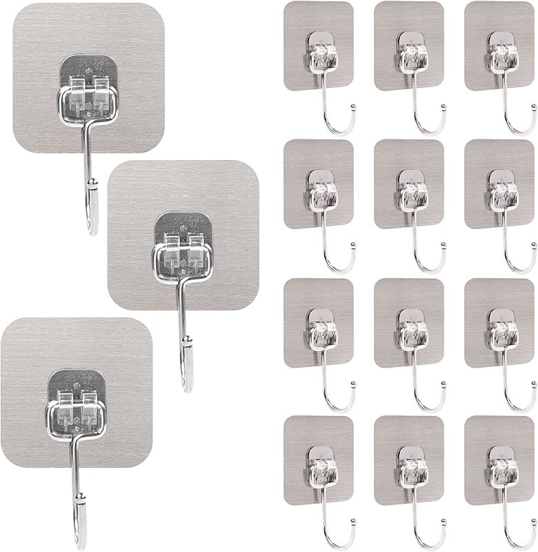 Photo 1 of 15 Pcs Large Adhesive Hooks Kitchen Wall Hooks 34lb (MAX), Waterproof and Oilproof Wall Hooks for Hanging Heavy Duty Non-Marking Viscose Brushed Sticker Wall Hooks for Bathroom, Home and Office
