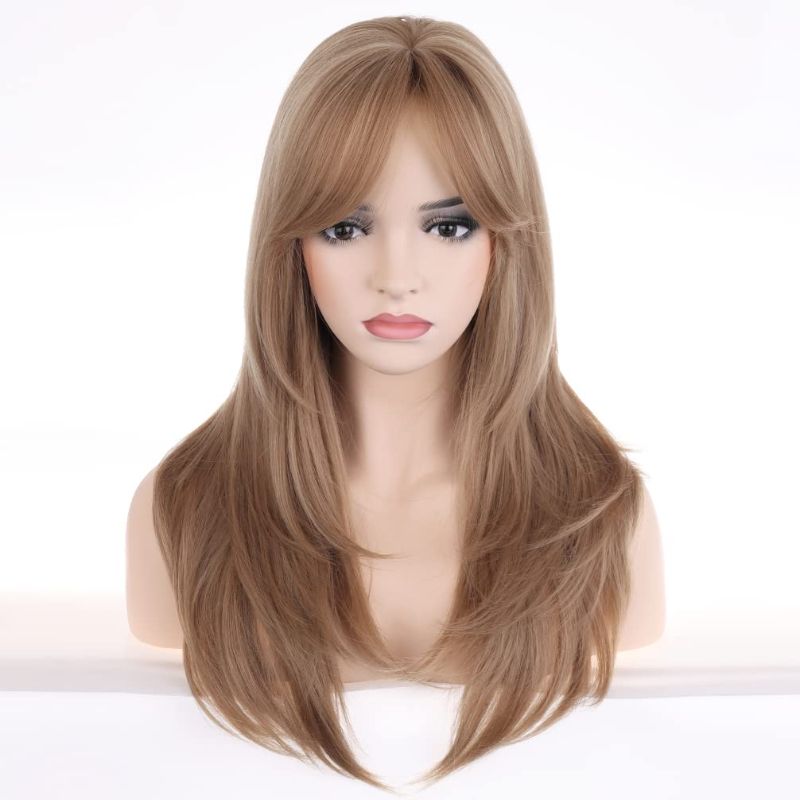 Photo 1 of BERON Long Ash Blonde Wigs for Women Ash Blonde Wig Layered Synthetic Hair Wig for Daily Party Wig Cap Include
