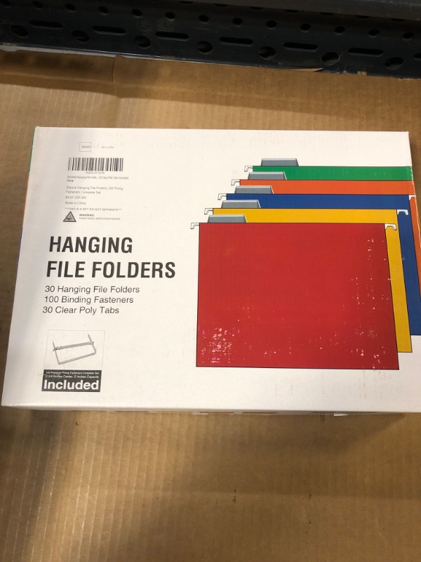 Photo 2 of Binditek 30 Pcs Hanging File Folders with tabs,100 Prong Fasteners Complete Set Included, 5 Assorted Colors Hanging Folders