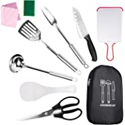 Photo 1 of Camping Accessories Set, Camping Kitchen Utensil Organizer Travel Set with Tongs, Cutting Board, Bottle Cutter and Water Resistant Case for Daily Meal or Outdoor Hiking Picnic and Trekking
