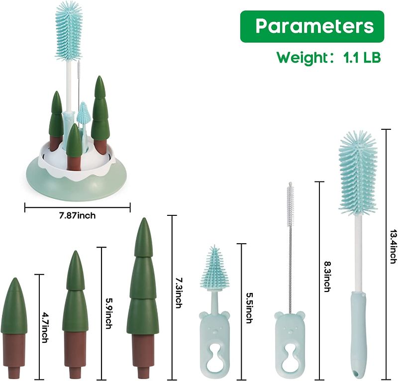 Photo 2 of Augensterm Baby Bottle Brush and Drying Rack Set with Bottle Cleaner Brush and Christmas Tree Bottle Drying Rack, Gift for Baby Registry or New Parents, Blue