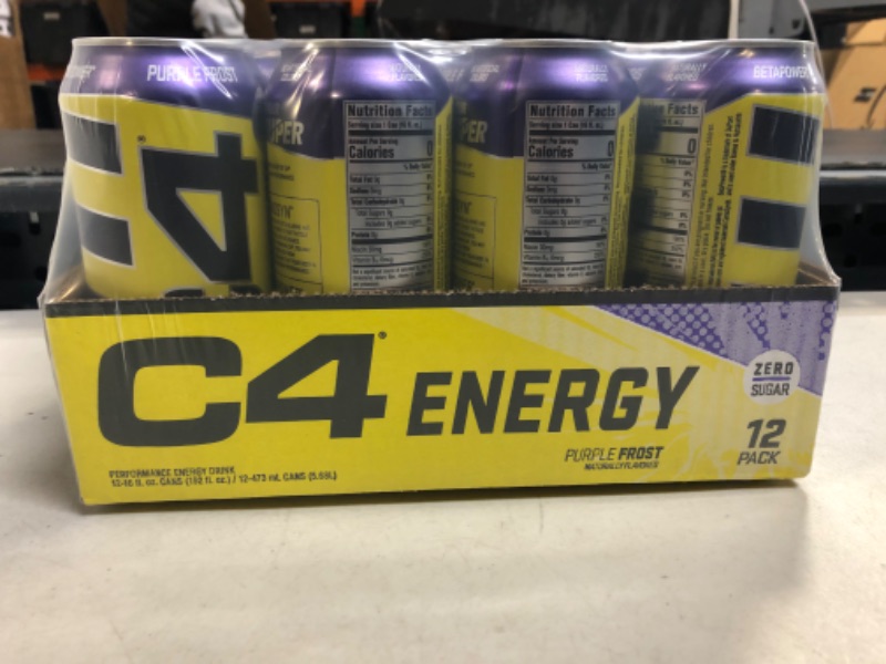 Photo 3 of C4 Energy Carbonated Zero Sugar Energy Drink, Pre Workout Drink + Beta Alanine, Purple Frost, 16 Fl Oz (Pack of 12) Purple Frost 16 Fl Oz (Pack of 12) Exp--02/2024