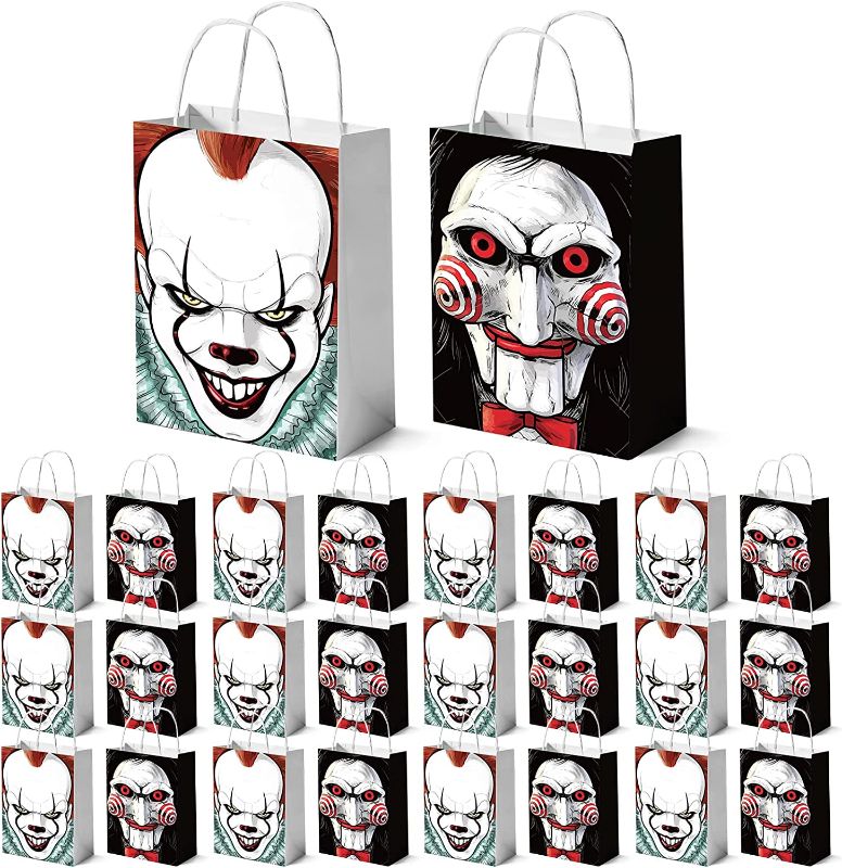 Photo 1 of 24PCS Halloween Treat Bags Horror Character Halloween Paper Gift Bags with Handles Trick or Treat Candy Bags Goodie Bags for Halloween Party Favors Supplies
