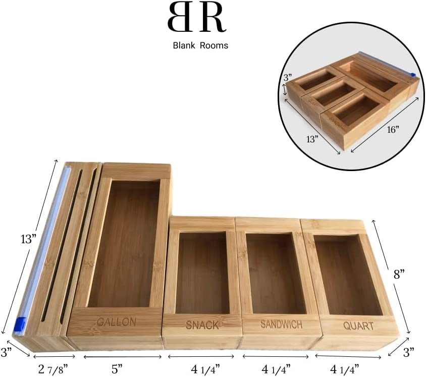 Photo 3 of Blank Rooms Ziplock Bag and Plastic Wrap Storage Organizer - Bamboo Kitchen Drawer Organizer - Compatible with Ziplock, Glad etc. - Quart, Snack, Sandwich, Gallon and ClingWrap. (5 Pieces)
