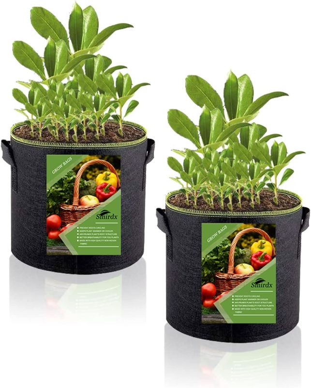 Photo 1 of 2 Pack Plant Grow Bags with Handles, 1 Gallon Heavy Fabric Raised Garden Bed for Vegetable, Durable Planting Container for Potato, Carrot, Onion
