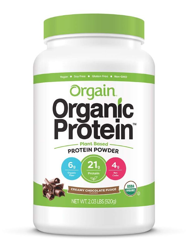 Photo 1 of Orgain Organic Plant Based Protein Powder, Creamy Chocolate Fudge - Vegan, Low Net Carbs, Non Dairy, Gluten Free, Lactose Free, No Sugar Added, Soy Free, Kosher, 2.03 Pound (Packaging May Vary)
EXP 03/09/23