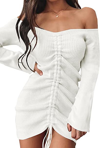 Photo 1 of BTFBM Women Long Sleeve Off Shoulder Bodycon Ruched Dresses Casual Elegant Sweater Knit Drawstring Solid Short Mini Dress
SIZE S
WHITE