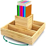 Photo 1 of Office Supplies Desk Organizer Bamboo - Spinning Desktop Organizer Darfoo, Home Office Art Supply Storage with 5 Compartments---factory sealed