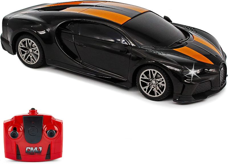 Photo 1 of CMJ RC Cars Bugatti Chiron RC Remote Control Car Supersport Black & Orange 2.4Ghz 1:24 Scale. Great Kids Play Toy Auto
